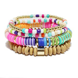 91013, MULTI LAYERED WOOD & BEADED STRETCH BRACELET