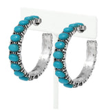 91037, WESTERN TURQUOISE STONE HOOP EARRING