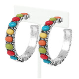 91037, WESTERN TURQUOISE STONE HOOP EARRING