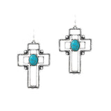 91038, WESTERN CUT OUT CROSS WITH TURQUOISE STONE EARRING, RELIGIOUS