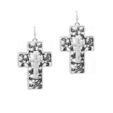91039, CROSS FILIGREE METAL DANGLE EARRING, RELIGIOUS