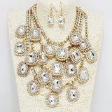 91049, GEOMETRIC RHINESTONE CHARM MULTI LAYERED STATEMENT NECKLACE