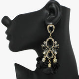 91050, RHINESTONE WITH FLOWER PETAL DANGLE EARRING