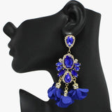 91050, RHINESTONE WITH FLOWER PETAL DANGLE EARRING
