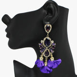 91050, RHINESTONE WITH FLOWER PETAL DANGLE EARRING