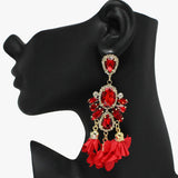91050, RHINESTONE WITH FLOWER PETAL DANGLE EARRING
