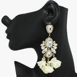 91050, RHINESTONE WITH FLOWER PETAL DANGLE EARRING