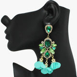 91050, RHINESTONE WITH FLOWER PETAL DANGLE EARRING