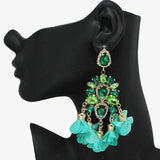 91051, RHINESTONE WITH FLOWER PETAL DANGLE EARRING