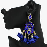 91051, RHINESTONE WITH FLOWER PETAL DANGLE EARRING