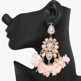 91051, RHINESTONE WITH FLOWER PETAL DANGLE EARRING