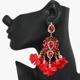 91051, RHINESTONE WITH FLOWER PETAL DANGLE EARRING