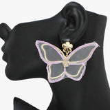 91052, FABRIC BUTTERFLY DANGLE EARRING, GARDEN