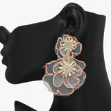 91053, FABRIC FLOWER WITH RHINESTONE DANGLE EARRING