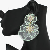 91053, FABRIC FLOWER WITH RHINESTONE DANGLE EARRING
