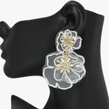 91053, FABRIC FLOWER WITH RHINESTONE DANGLE EARRING