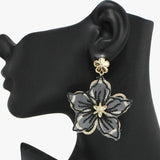 91054, FABRIC FLOWER WITH RHINESTONE DANGLE EARRING