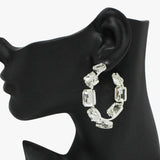 91057, RECTANGLE RHINESTONE ROUND HOOP EARRING, WEDDING, BRIDAL, PROM