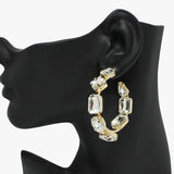 91057, RECTANGLE RHINESTONE ROUND HOOP EARRING, WEDDING, BRIDAL, PROM