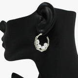 91064, FRESHWATER PEARL BAMBOO HOOP EARRING
