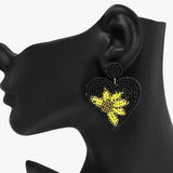 91090, FLOWER ACCENT HEART SEED BEADED EARRING