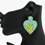 91090, FLOWER ACCENT HEART SEED BEADED EARRING