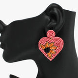 91090, FLOWER ACCENT HEART SEED BEADED EARRING