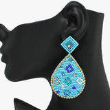 91091, MULTI PRINT TEARDROP SEED BEADED EARRING