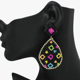 91091, MULTI PRINT TEARDROP SEED BEADED EARRING
