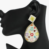 91091, MULTI PRINT TEARDROP SEED BEADED EARRING