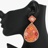 91091, MULTI PRINT TEARDROP SEED BEADED EARRING