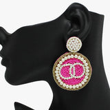 91093, OVERLAPPED CIRCLE ACCENT WITH PEARL & SEED BEADED EARRING