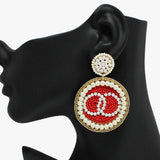 91093, OVERLAPPED CIRCLE ACCENT WITH PEARL & SEED BEADED EARRING