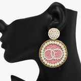 91093, OVERLAPPED CIRCLE ACCENT WITH PEARL & SEED BEADED EARRING