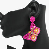 91095, BUTTERFLY SEED BEADED DANGLE EARRING, GARDEN