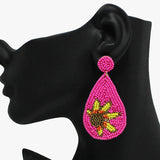 91097, FLOWER ACCENT TEARDROP SEED BEADED EARRING