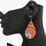 91100, TEARDROP RHINESTONE & SEED BEADED DANGLE EARRING