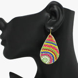 91100, TEARDROP RHINESTONE & SEED BEADED DANGLE EARRING