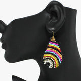 91100, TEARDROP RHINESTONE & SEED BEADED DANGLE EARRING