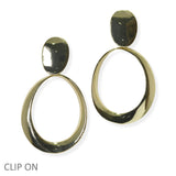 91119, OVAL ROUND METAL CLIP ON EARRING