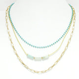 91133, RESIN ACCENT DAINTY TRIPLE LAYERED NECKLACE