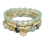 91139, "BELIEVE IN YOURSELF" MULTI LAYERED BEADED STRETCH BRACELET, RELIGIOUS