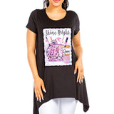 91150, 'SHINE BRIGHT" BLING MAKE UP HANDBAG CRYSTAL EMBELLISHED T-SHIRT TOP