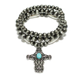 91157, WESTERN CROSS CHARM WITH NAVAJO BEAD STRETCH BRACELET SET