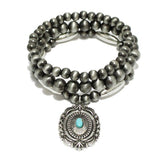Western Concho Charm with Navajo Bead Stretch Bracelet SET