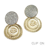 91171, OVERSIZED SWIRL ROUND WITH PAVE RHINESTONE CLIP ON EARRING