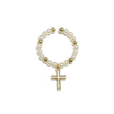91172, CROSS CHARM WITH PEARL BEAD CUFF RING
