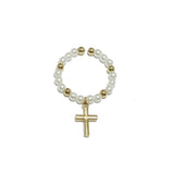 91172, CROSS CHARM WITH PEARL BEAD CUFF RING