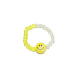 91175, SMILE HAPPY FACE PEARL BEADED STRETCH RING