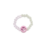 91175, SMILE HAPPY FACE PEARL BEADED STRETCH RING